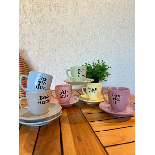 Renkli Türk Kahvesi Takımı - Parlak Renkli Türk Kahvesi Takımı - Parlak